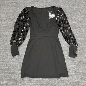 Hutch Flocked With Fab Mini Dress Women 2 Black Sheer Sleeves Square Neck NEW